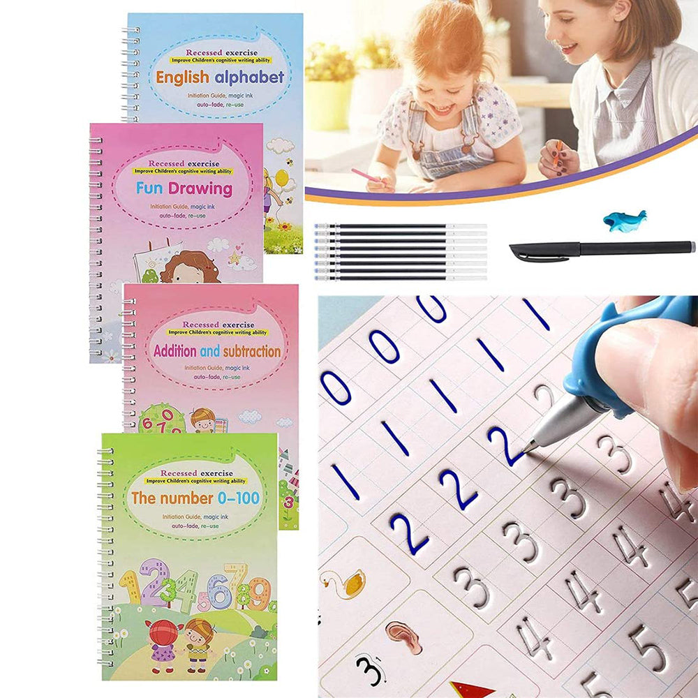 4 Pcs Set Magic Practice Copybook Book For Kids Calligraphy English Letter Baby Drawing Magic Book Calligraphy Lettering