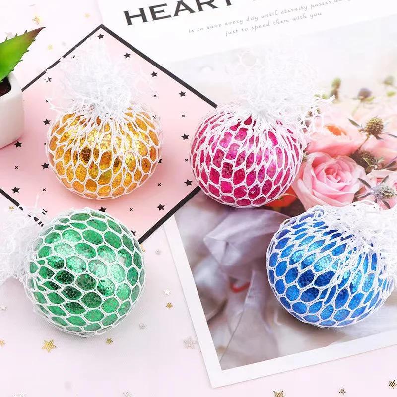 Fidget Squeeze Anti Stress Mesh Squishy Ball Squeeze Grape Ball (pack of 3)(random color)