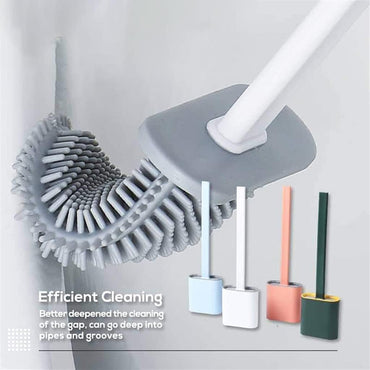 Toilet Brush Silicone Brush Toilet with Quick Drying Holder (Random Color)