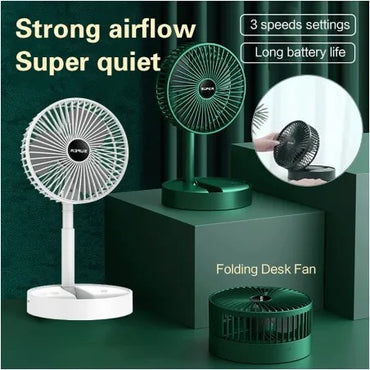 Folding Telescopic Floor Fan 3 Gears Summer Silent Desktop Retractable Fan for Office Bedroom School USB Rechargeable Ventilator