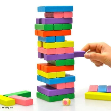 Jenga Wooden Kids Game Small Size 54 Blocks ( random color )