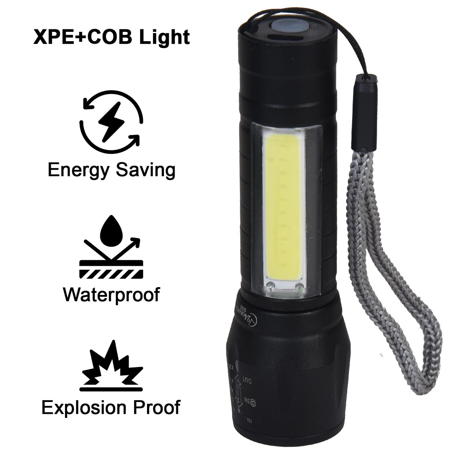 USB Charging XPE+COB LED Flashlight Lamp Torch With Clip Three Mode Zoomable Lamp Built in Battery with Box