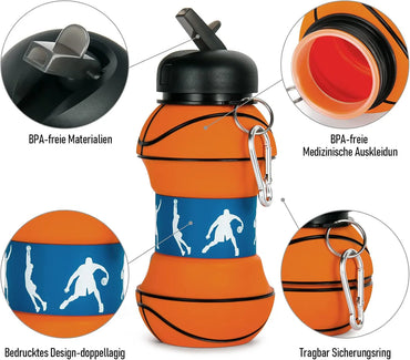 Collapsible Kid's Water Bottle with Basketball Design – Leak-Proof, BPA-Free, Food Grade Silicone(random color)