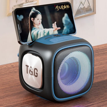 T&G Portable Bluetooth Speaker with LED Lights, Phone Holder & Powerful Bass – Wireless, USB, TF Card & AUX Support – Model X-911
