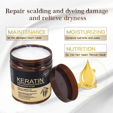 Professional Keratin Hair Repair Mask (300ml): Deep Conditioning Treatment for Frizzy, Damaged, and Chemically Treated Hair.