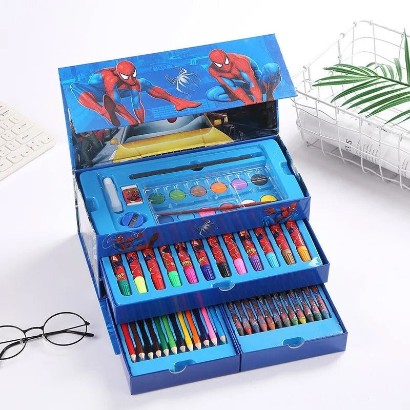 Multi Colour 54 Pieces Kids Art Artist Set In A Box With Drawers Pens Pencils Crayons Paints Providing Creative Designs - Boys