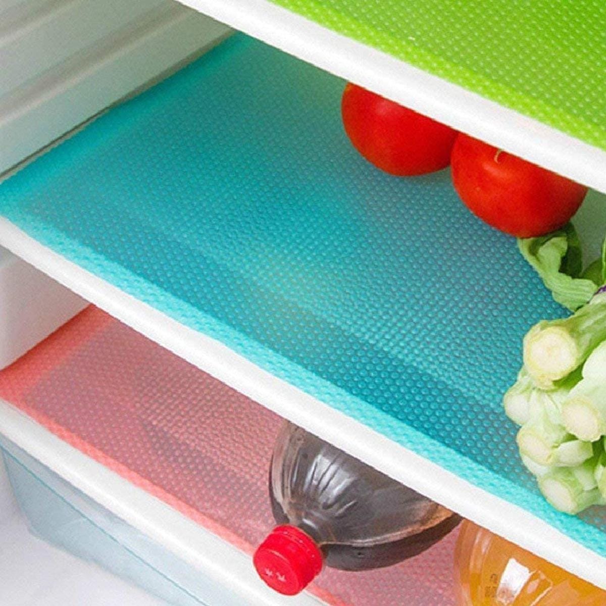 Refrigerator Mats Shelf Liners, 45 ×150cm Plastic Refrigerator Liners Washable Can Be Cut Waterproof Refrigerator Pads Fridge Mats Drawer Table Placemats (1 Roll Multicolors)
