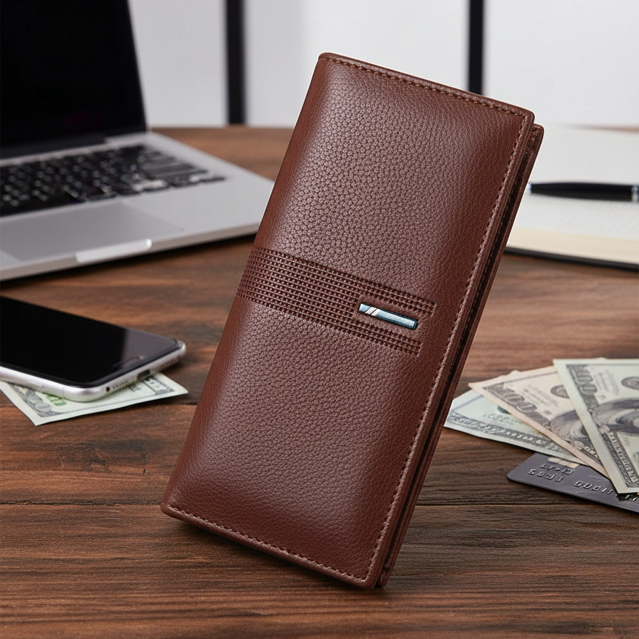 Leather Long Wallet for Men | Slim PU Leather | Money, Mobile & Card Holder | Brown