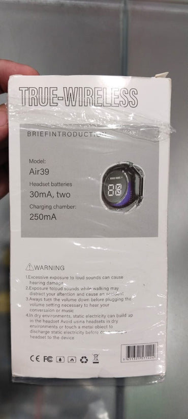 Air 39 Wireless Earbuds | Bluetooth 5.3 | Digital Display | Stereo Sound | Portable Charging Case | Random Color