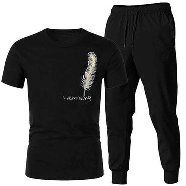 HALF SLEEVE PREMIUM TRENDY PRINTED TRACKSUIT FOR MEN COLOUR BLACK _LARGE