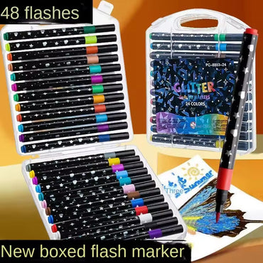 Summer Glitter Hal Tip Markers Set Of 24 Markers With 48 Vibrant Shades For Creative Art And Craft Projects