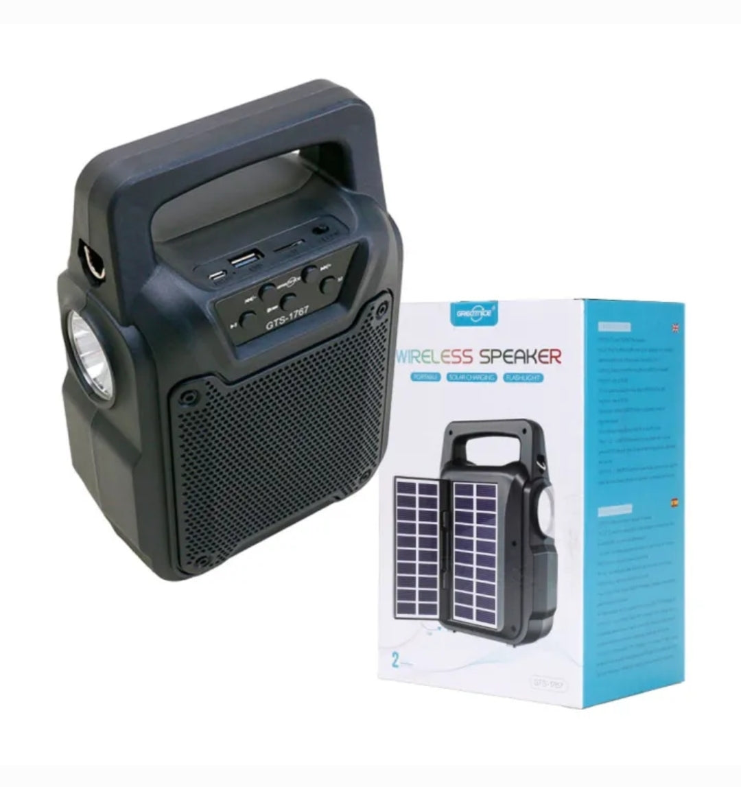 GTS‑1767 Solar Wireless Bluetooth Speaker | MP3, FM Radio, SD Card, USB | LED Flashlight Portable