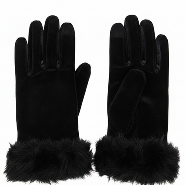 Women's & Girls Black Winter Velvet Gloves with Fur Cuff – Warm Soft Hand Gloves (1 Pair)