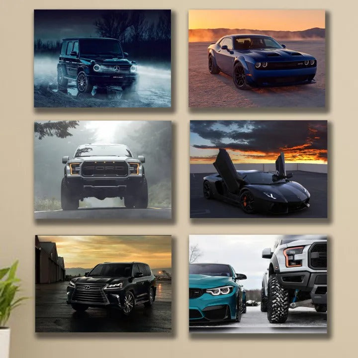 6 PC Wall Decor Cardboard Phototiles With Double Tape For Back Sticking Luxury Cars(5*7size)