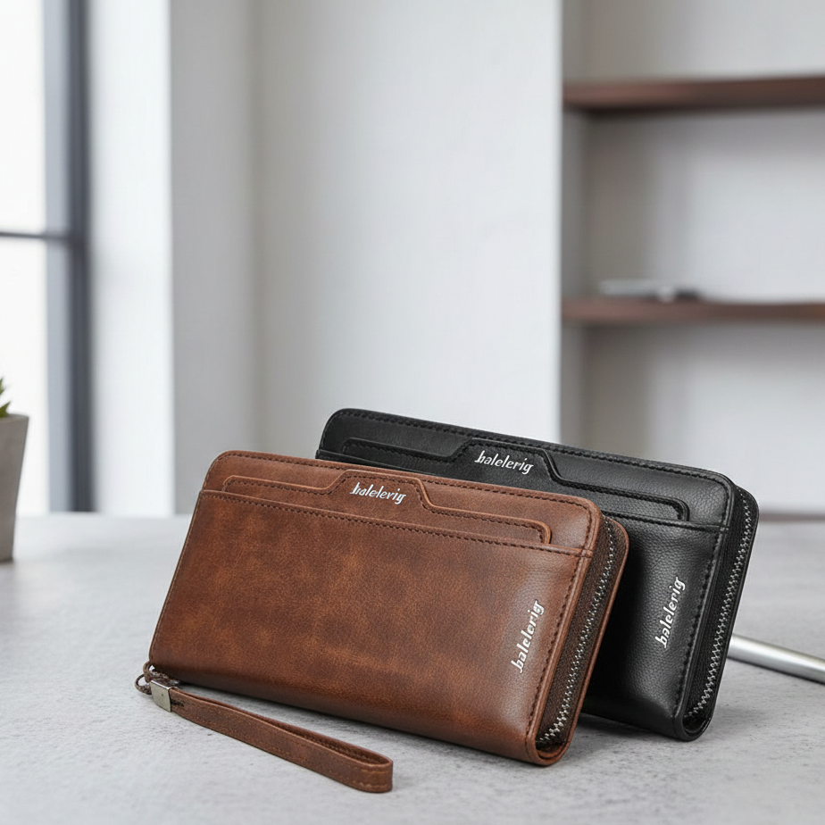 Baellerry Men’s Long PU Leather Zipper Wallet | Stylish & Durable | Multi-Card Organizer | Black