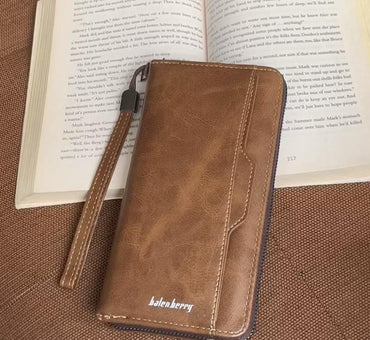 Baellerry Men’s Long PU Leather Zipper Wallet | Stylish & Durable | Multi-Card Organizer | Black