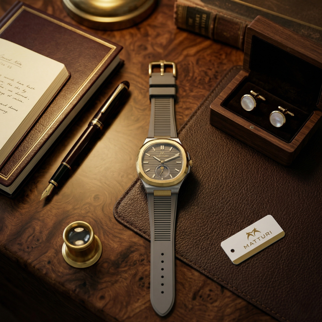 Matturi Fashion Luxury Sports Wristwatch Gold Plated Case Silicone Rubber Strap