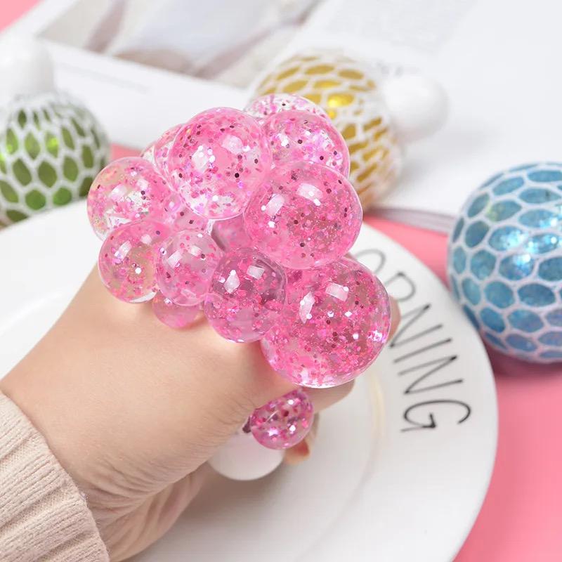 Fidget Squeeze Anti Stress Mesh Squishy Ball Squeeze Grape Ball (pack of 3)(random color)