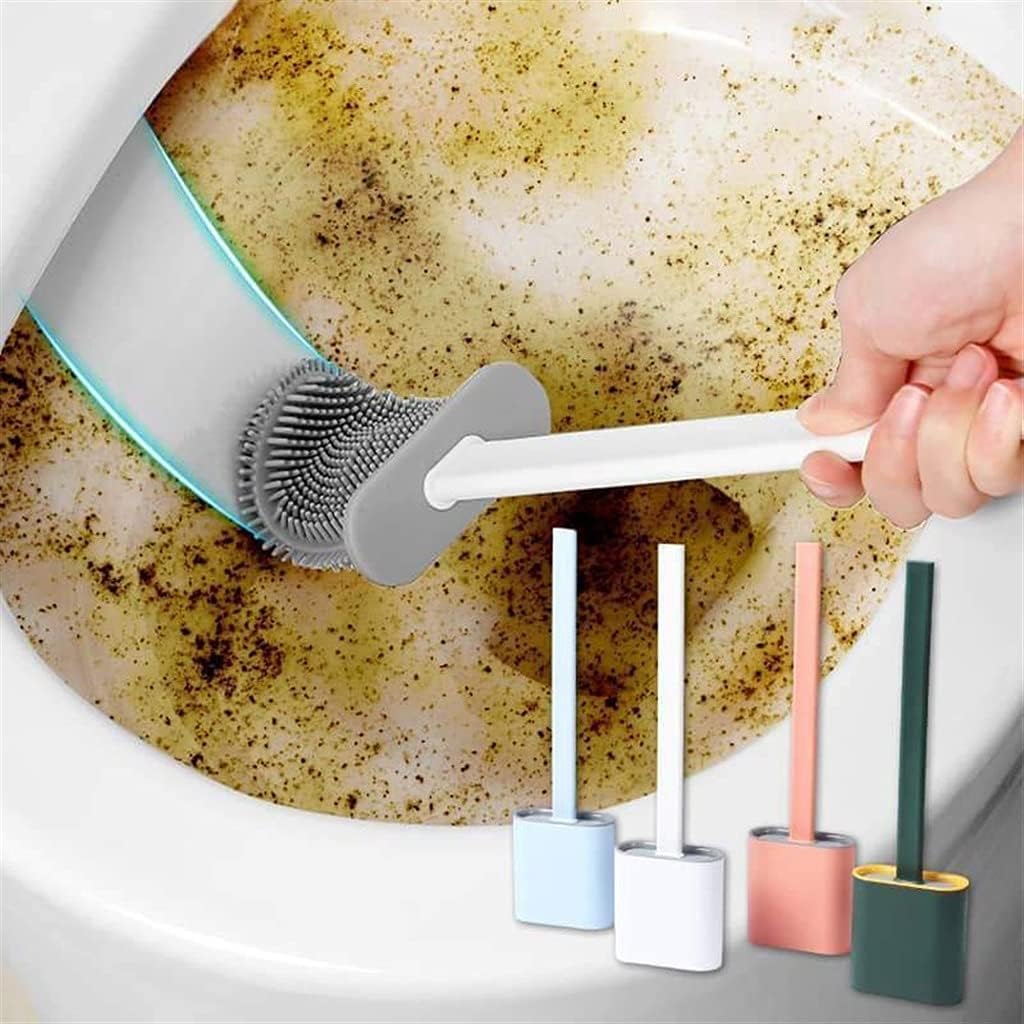 Toilet Brush Silicone Brush Toilet with Quick Drying Holder (Random Color)