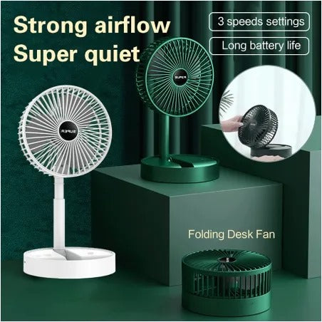 Folding Telescopic Floor Fan 3 Gears Summer Silent Desktop Retractable Fan for Office Bedroom School USB Rechargeable Ventilator