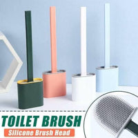 Toilet Brush Silicone Brush Toilet with Quick Drying Holder (Random Color)
