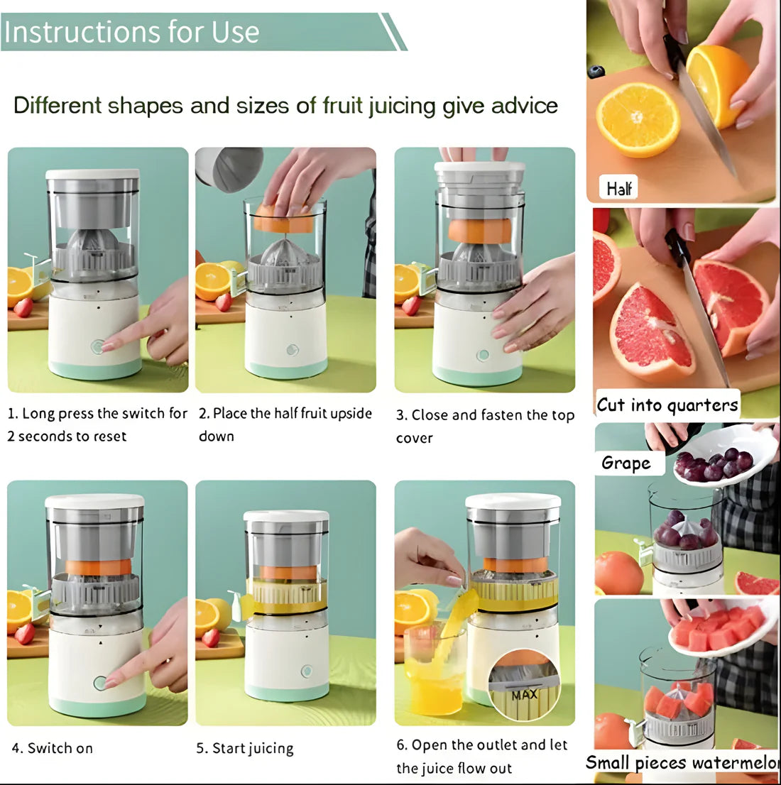 Portable Electric Citrus Juicer Hands-Free Rechargeable Orange Lemon Grapefruit Juicer Easy to Clean Juicer Machine | Orange, Lemon Juicer and Squeezer | Juice Extractor | Juice Blender