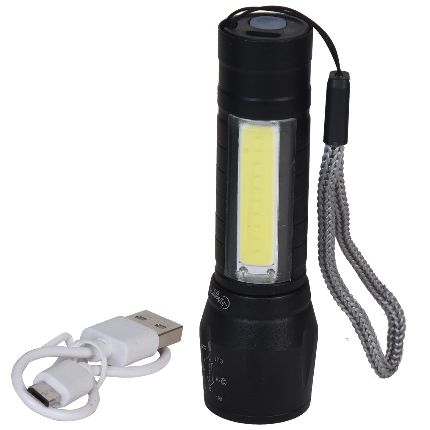 USB Charging XPE+COB LED Flashlight Lamp Torch With Clip Three Mode Zoomable Lamp Built in Battery with Box