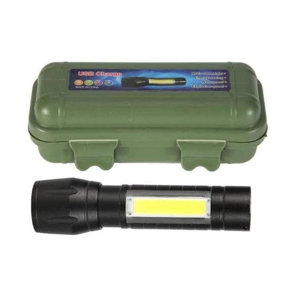 USB Charging XPE+COB LED Flashlight Lamp Torch With Clip Three Mode Zoomable Lamp Built in Battery with Box