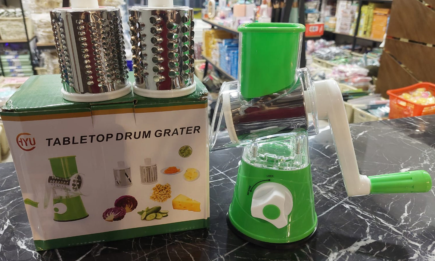 TableTop Drum Grater | Manual Vegetable Cutter Slicer & Grater | Multi-Functional Kitchen Gadget - High Quality (Random Color)