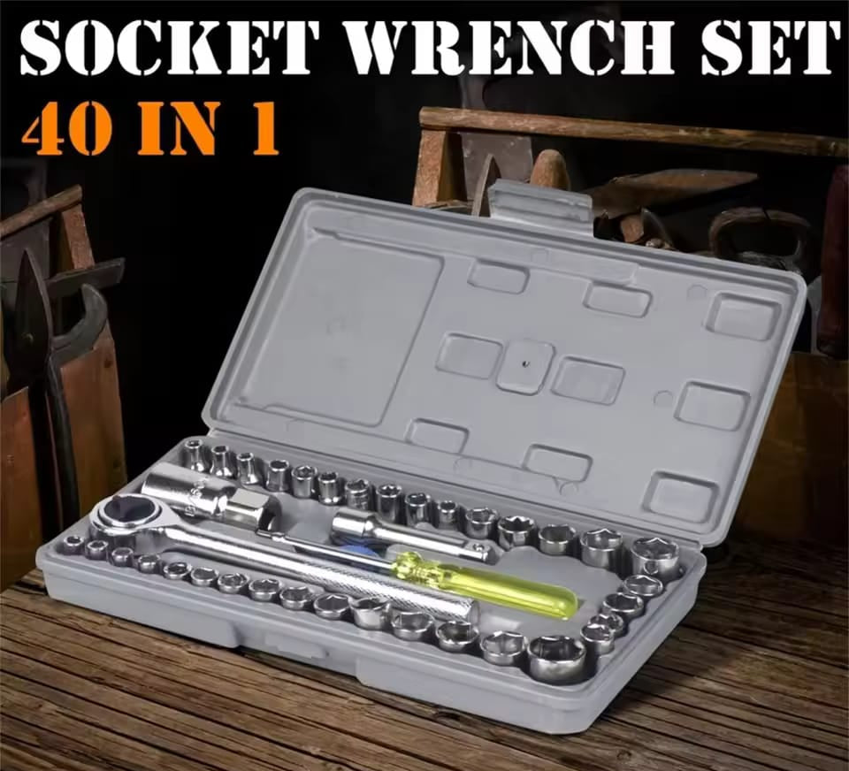 Aiwa 40-Piece Socket Wrench Tool Kit with Screwdrivers and Socket Set – Durable Hand Tool Set for Home, Auto Repair, and Mechanical Use – Compact Storage Case Included