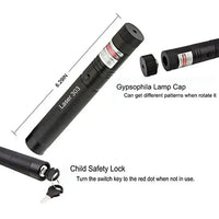 Special Edition High-Power 303 Green Laser Pointer with Adjustable Focus, 8 Designs & Shapes, 5km Range – Rechargeable Battery, Charger & Safety Lock