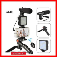 AY-49 Vlogger Kit | Microphone, LED Fill Light, Mini Tripod & Mobile Holder with Remote – Complete Video Making Set for Vlogging