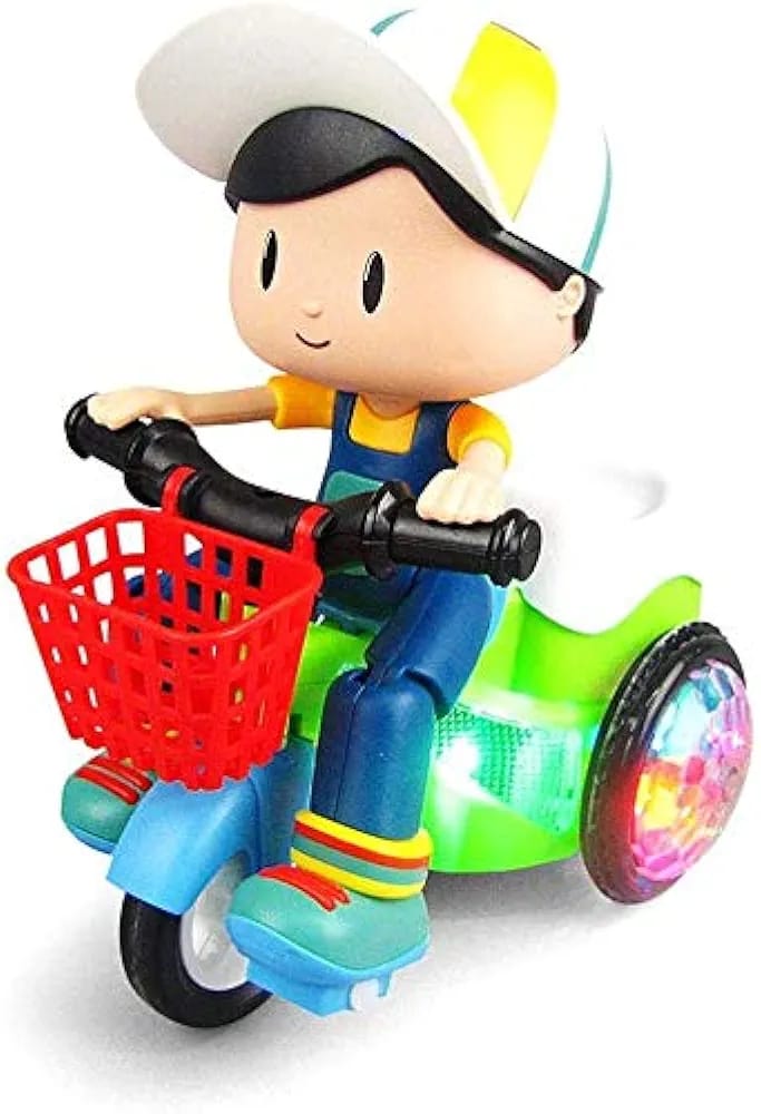 Musical Stunt Tricycle Toy Bike for Kids with 360° Rotation, 3D Flashing Lights, Music & Bump and Go Action
