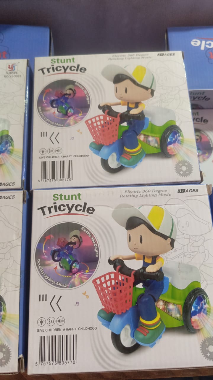 Musical Stunt Tricycle Toy Bike for Kids with 360° Rotation, 3D Flashing Lights, Music & Bump and Go Action