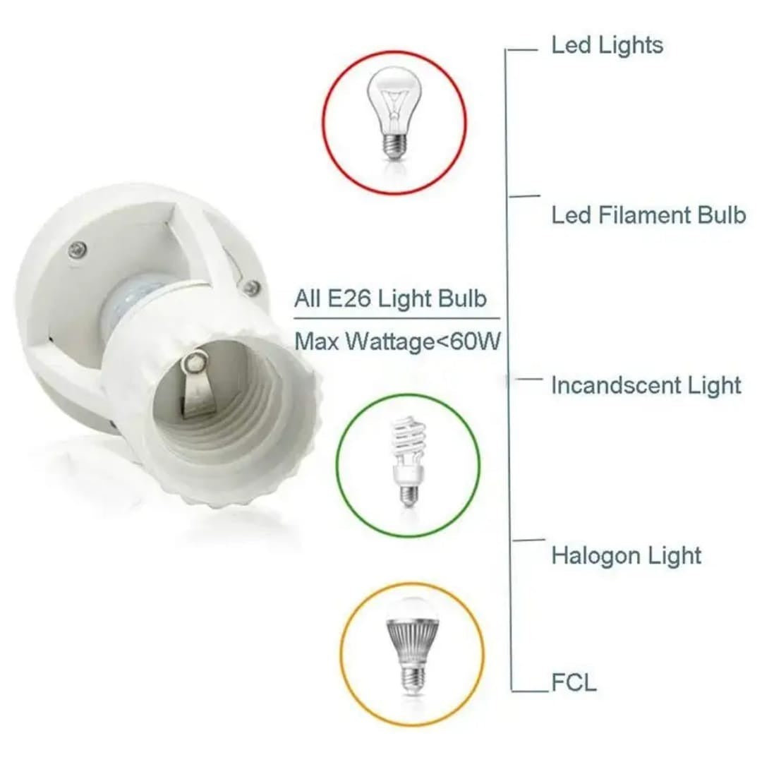 Infrared Motion Sensor Lamp Holder – 360° Smart Light Socket with Automatic On/Off Detection