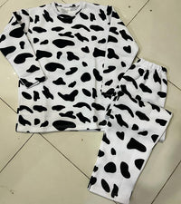 White Cow Printed Tracksuit Stylish Design Smooth Comfort Easy Wear Durable Stitching - Large