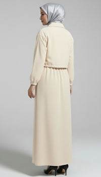 Stylish 2 Piece Set Long Frock Maxi Dress With Matching Zipper Jacket Premium Quality - Black