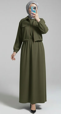 Stylish 2 Piece Set Long Frock Maxi Dress With Matching Zipper Jacket Premium Quality - Black