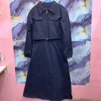 Stylish 2 Piece Set Long Frock Maxi Dress With Matching Zipper Jacket Premium Quality - Black