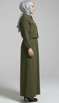 Stylish 2 Piece Set Long Frock Maxi Dress With Matching Zipper Jacket Premium Quality - Black