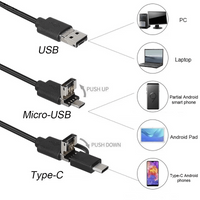 3 In 1 Type C / Micro USB / PC Endoscope Camera 3.5m With HD Lens, Adjustable LED Lights & IP67 Waterproof Design