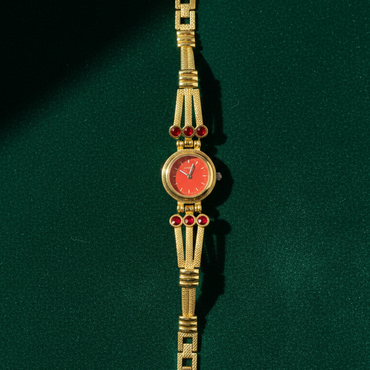 Vintage Gold-Tone Bracelet Watch with Ruby-Red Accents - Random Design (Random Color)