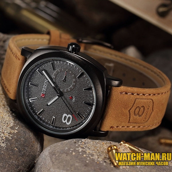 Men's Aviator-Inspired Textured Dial Watch(black)