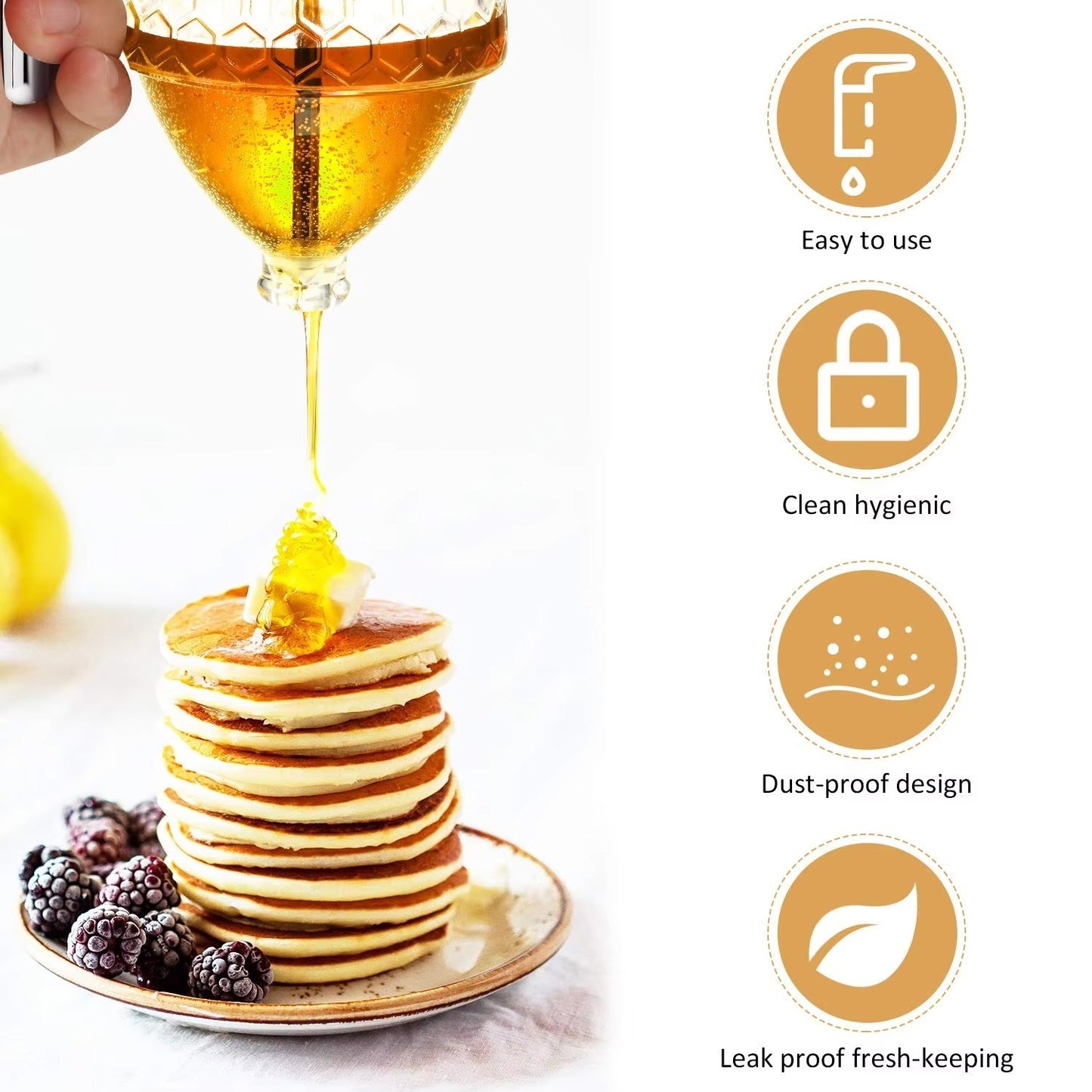 Honey Dispenser 200ML | No-Drip Syrup Pot & Juice Storage Jar | Easy-Pour Bee Design Container for Honey, Maple Syrup, Sauces & Kitchen Use