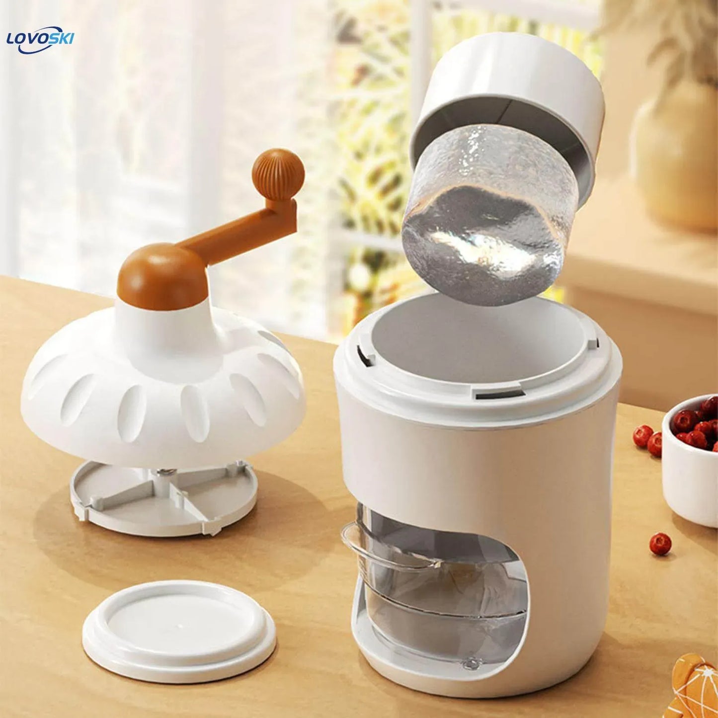 Portable Manual Ice Shaver Machine & Snow Cone Maker | Hand-Crank Slushie Maker with Stainless Steel Blades for Home Kitchen & Camping