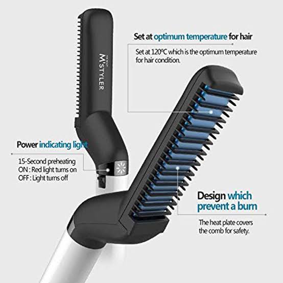 Professional Men’s Electric Hair Straightener Comb – 2-in-1 Quick Beard Stylist & Hair Volumizer, Anti-Scald Ceramic Heating Modeling Brush