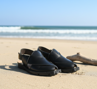 Premium Handcrafted Black Leather Peshawari Chappal - Traditional Kaptaan Design with Durable Tyre Sole and Adjustable Backstrap for Men ( size 10)