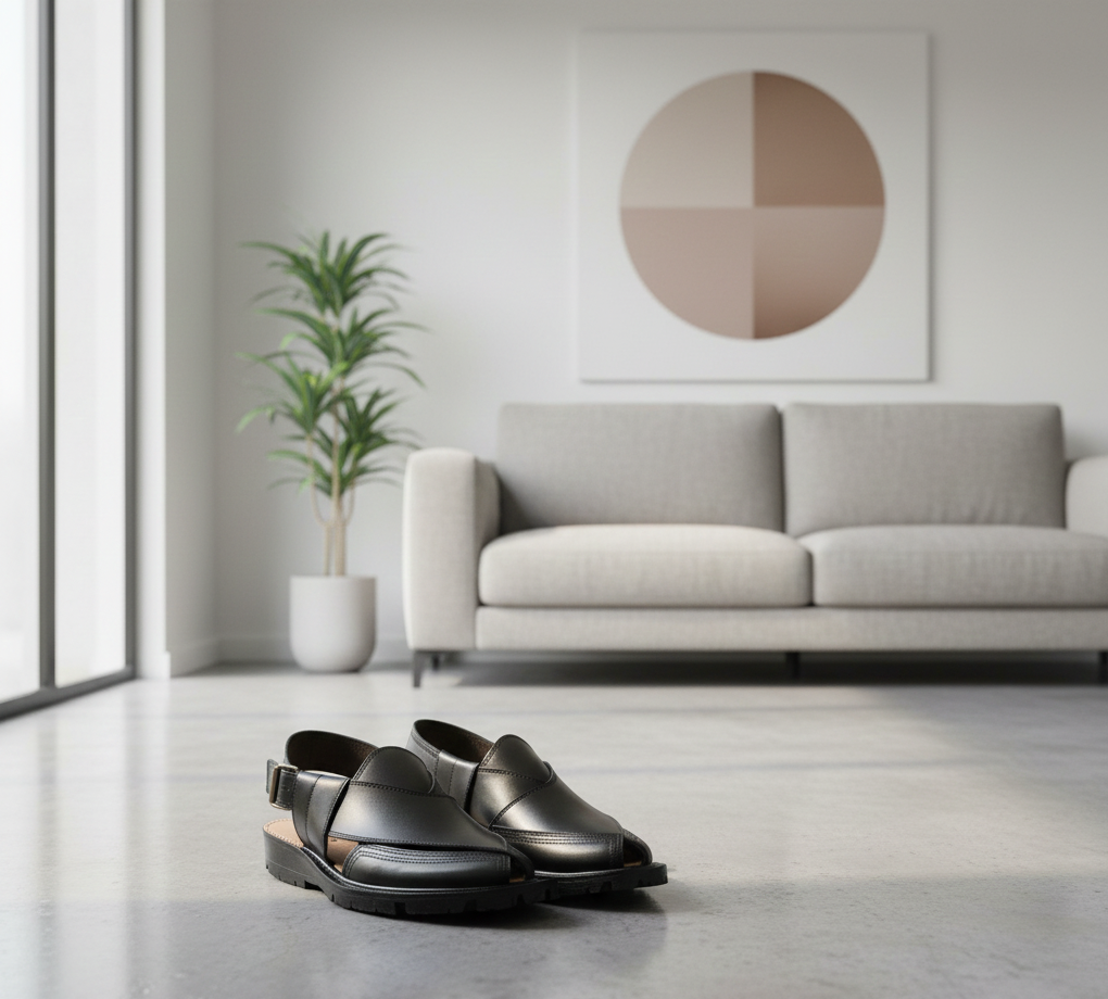 Premium Handcrafted Black Leather Peshawari Chappal - Traditional Kaptaan Design with Durable Tyre Sole and Adjustable Backstrap for Men ( size 10)