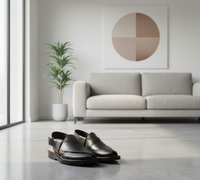 Premium Handcrafted Black Leather Peshawari Chappal - Traditional Kaptaan Design with Durable Tyre Sole and Adjustable Backstrap for Men ( size 10)