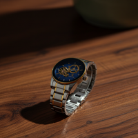 Luxury Men’s Skeleton Automatic Watch - Two-Tone Stainless Steel Bracelet, Open Heart Mechanical Dial ( golden with blue dial )